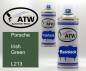 Preview: Porsche, Irish Green, L213: 400ml Sprühdose + 400ml Klarlack - Set, von ATW Autoteile West.
